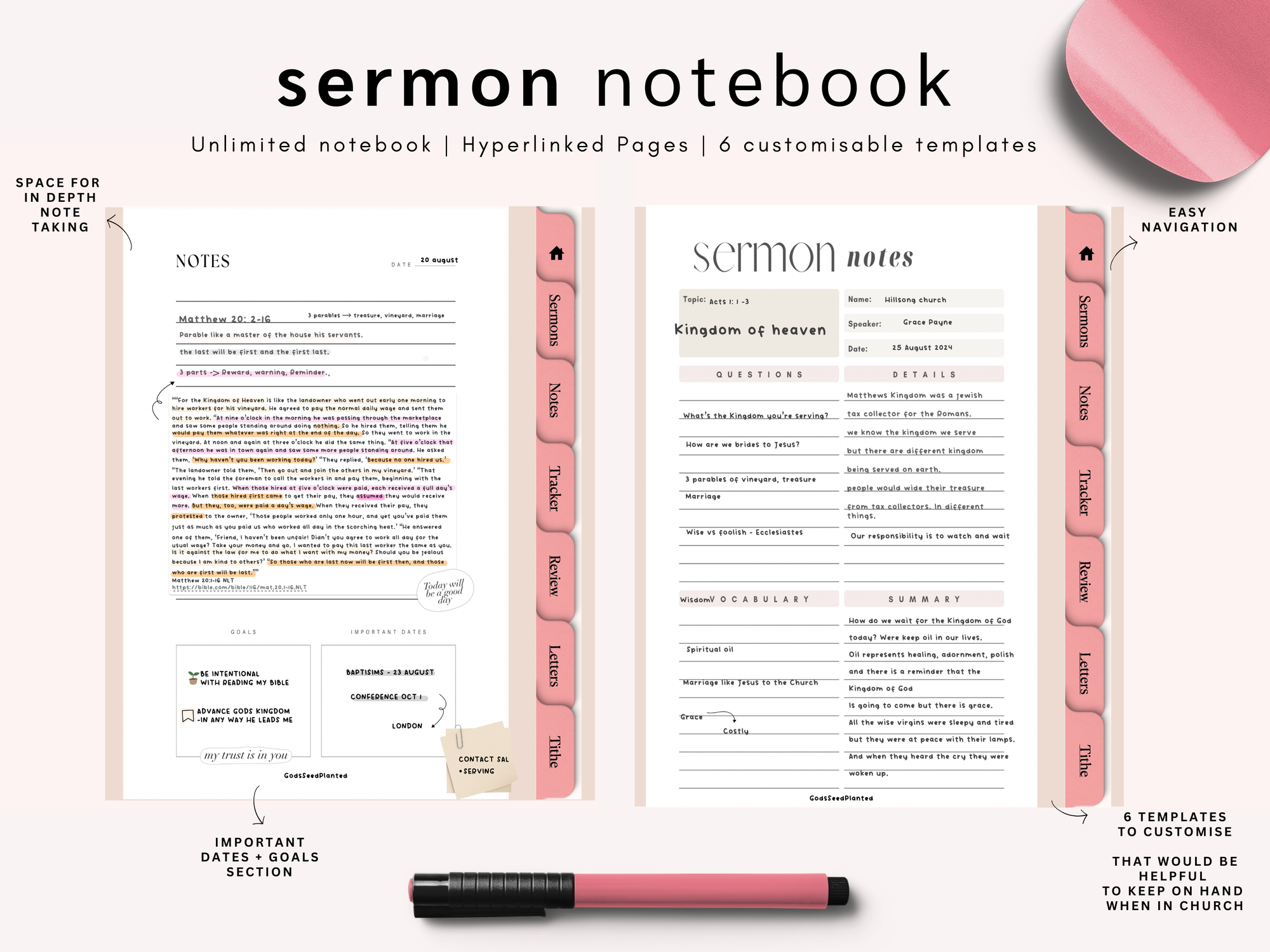 Sermon Notebook Journal Digital Planner