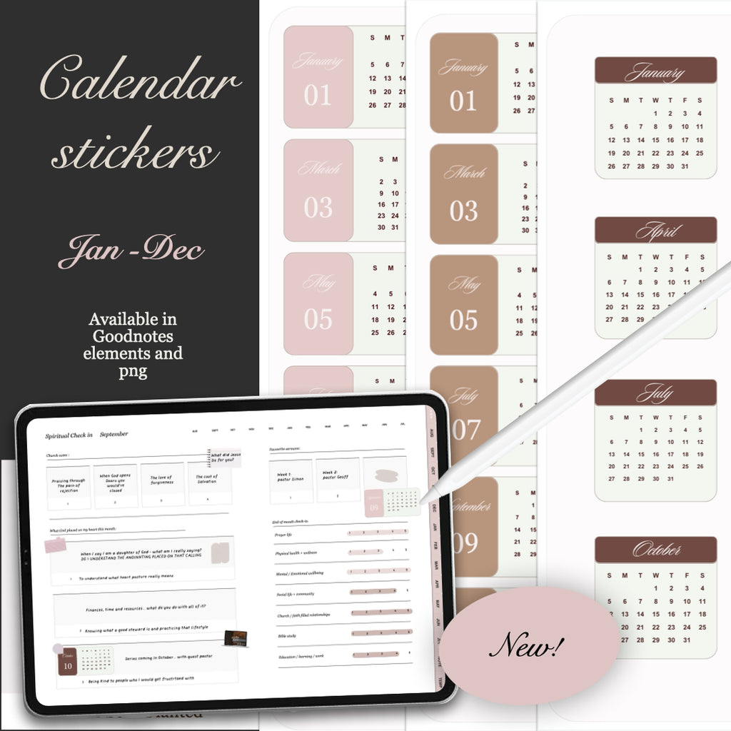2025 Digital Monthly Calendar Stickers