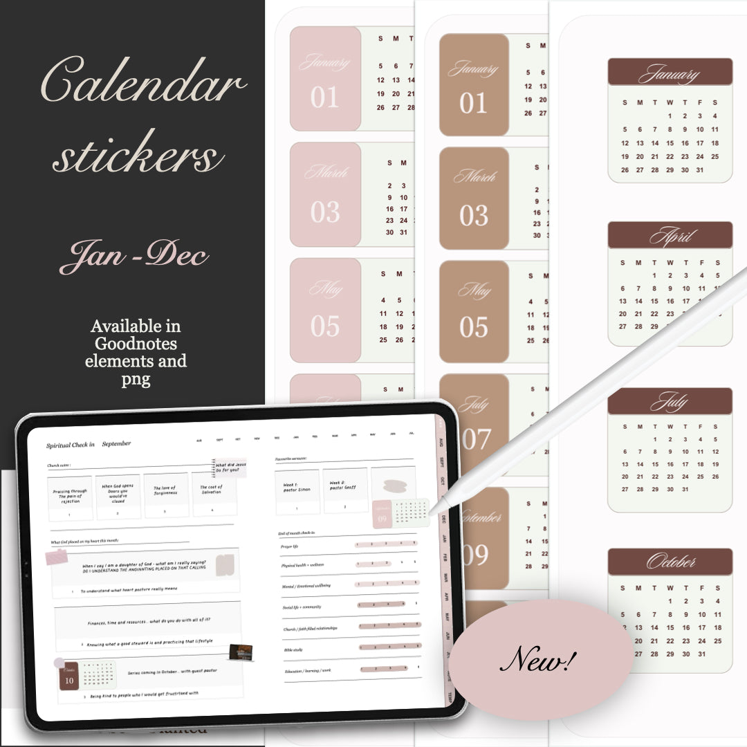 2025 Digital Monthly Calendar Stickers