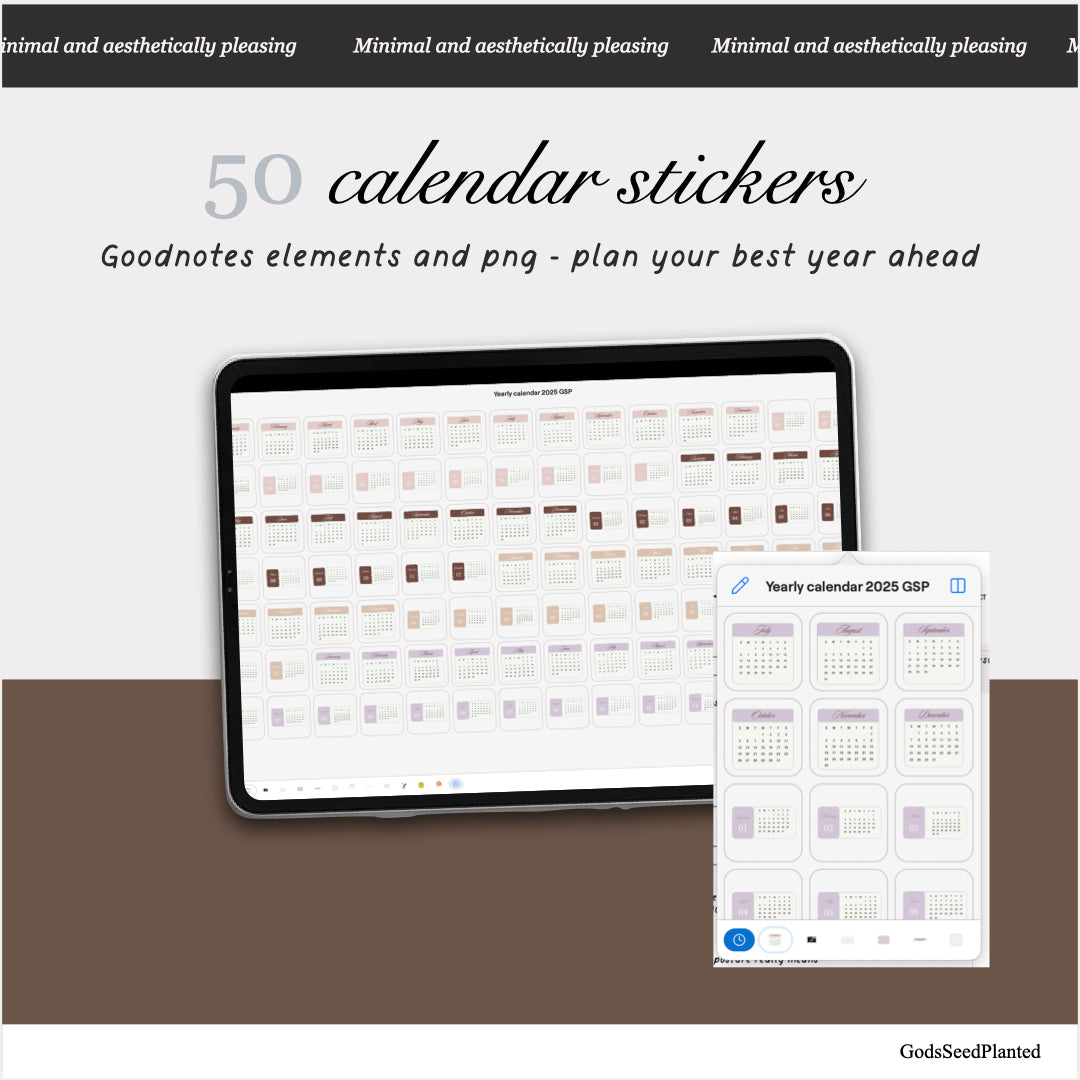 2025 Digital Monthly Calendar Stickers